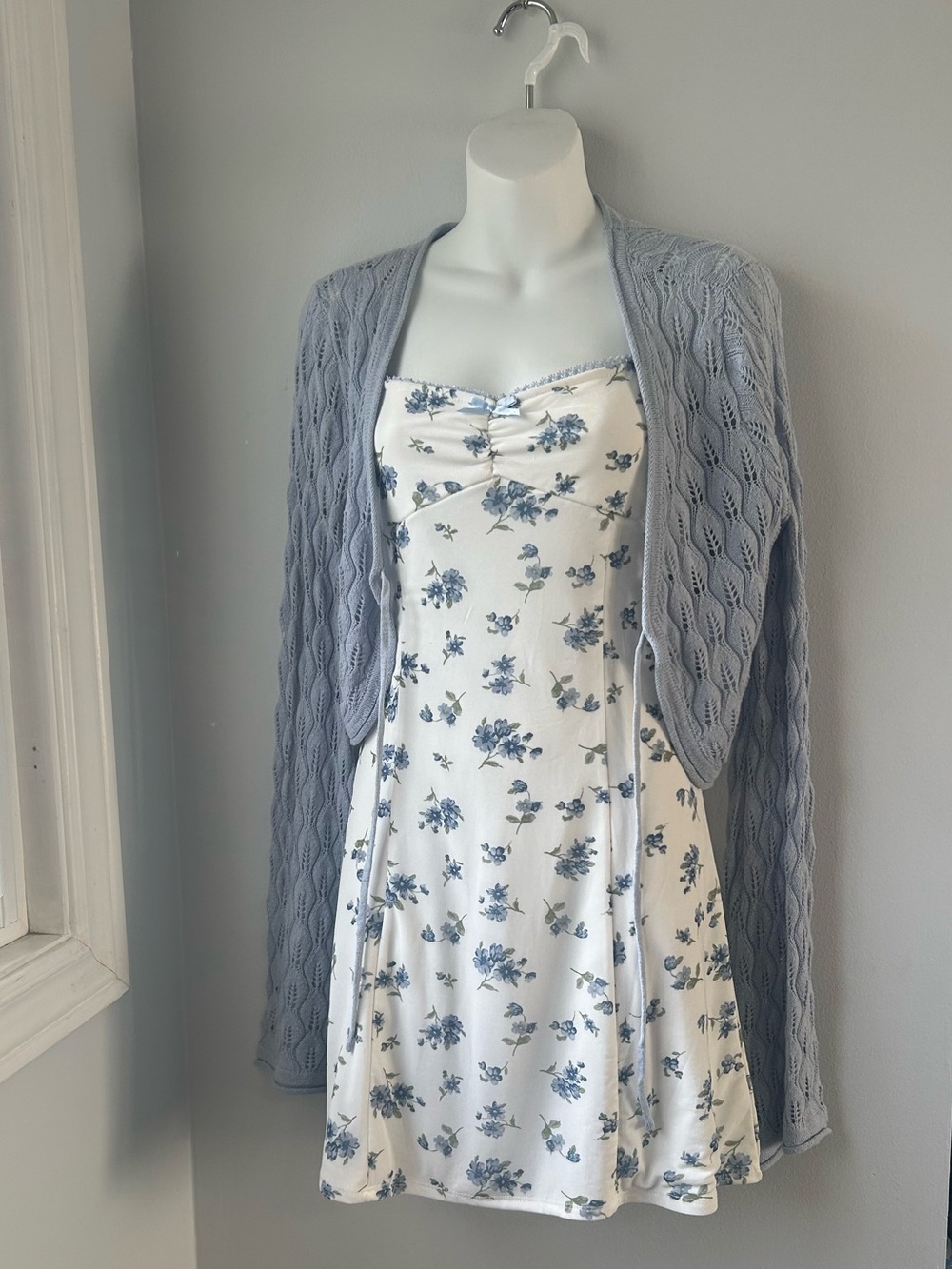 💙 NEW Light Blue Tie-Front Cardigan & Mini Dress Set Cottagecore
